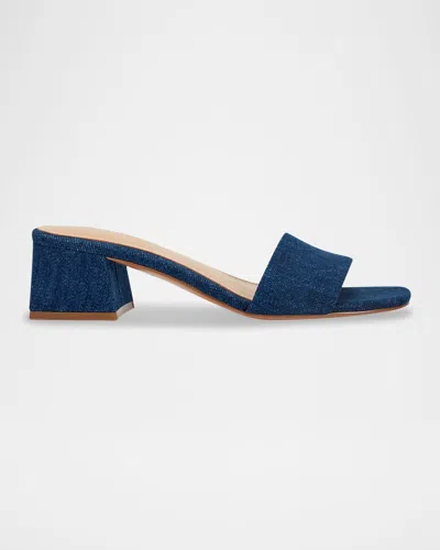Marc Fisher Ltd Denim Block-heel Mule Sandals In Navy Denim