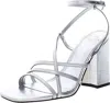 Marc Fisher Ltd Edalyn Sandals Women's 7.5 Silver Ankle Strap Square Toe Khd669 In Silver
