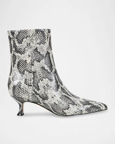 MARC FISHER LTD EMBOSSED LEATHER KITTEN ZIP BOOTIES