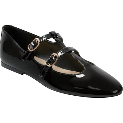 Marc Fisher Ltd Evie T-strap Flat In Black Patent