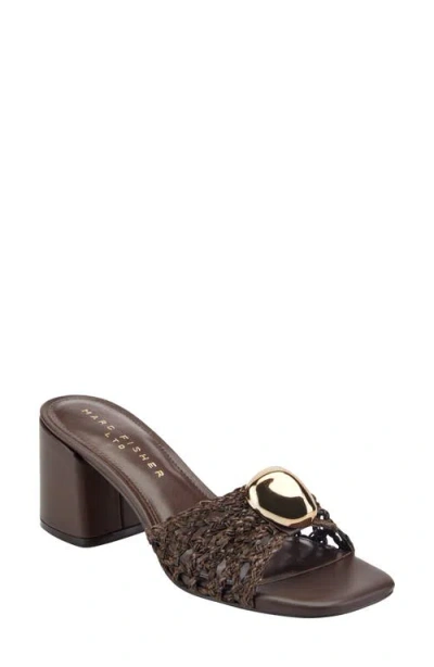 Marc Fisher Ltd Farrel Embellished Square Toe Slide Sandal In Brown