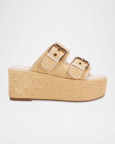 MARC FISHER LTD FLORAL DUAL-BUCKLE PLATFORM SANDALS