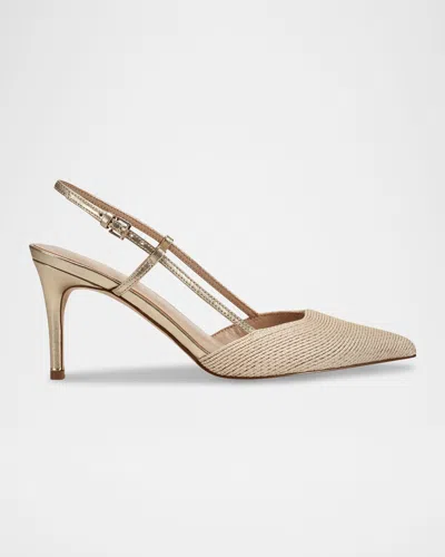 Marc Fisher Ltd Flory Metallic Leather And Raffia Slingback Pumps In Neutral