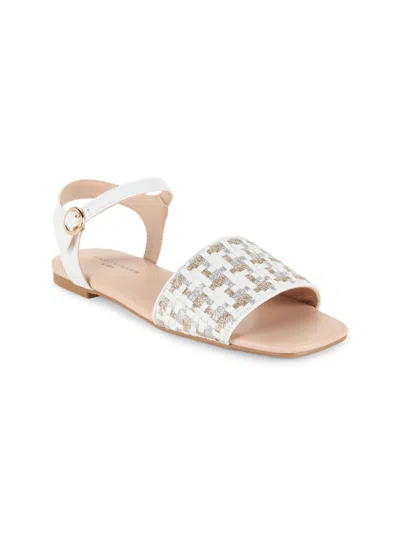 Marc Fisher Ltd Girl's Hazel Glitter Basket Weave Flat Sandals In Grey White