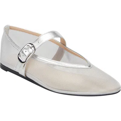 Marc Fisher Ltd Godina Mesh Mary Jane Flat In Metallic Silver