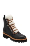 Marc Fisher Ltd Izzie Genuine Shearling Lace-up Boot In Black Leather