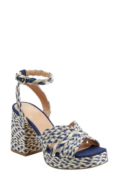 Marc Fisher Ltd Janie Raffia Ankle Strap Platform Sandal In Medium Blue