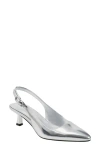 Marc Fisher Ltd Kory Pointed Toe Kitten Heel Pump In Silver Mirror Metallic Leather