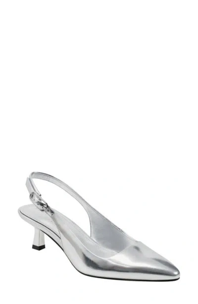 Marc Fisher Ltd Kory Pointed Toe Kitten Heel Pump In Silver Mirror Metallic Leather