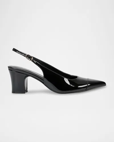 Marc Fisher Ltd Leather Cap-toe Slingback Pumps In Black