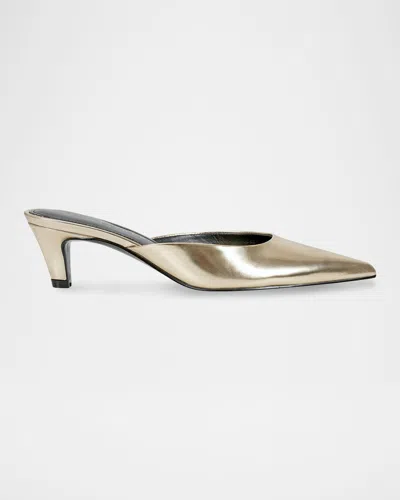 Marc Fisher Ltd Leather Kitten Mule Pumps In Gold