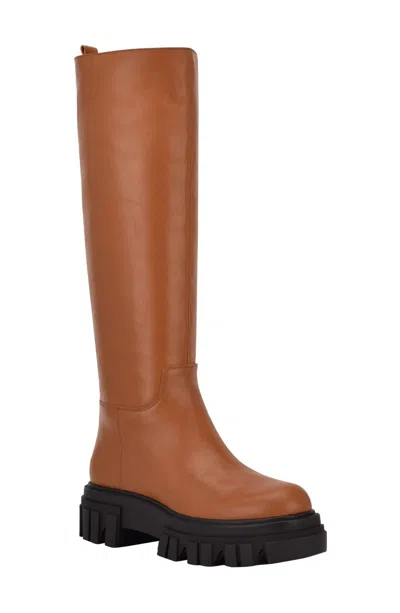 Marc Fisher Ltd Malena Boots Women's Natural Leather Pull On Platform Jobb762 In Brown
