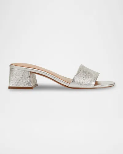 Marc Fisher Ltd Metallic Block-heel Slide Sandals In Silver
