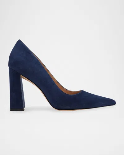 Marc Fisher Ltd Minny Suede Snip Toe Block-heel Pumps In Blue