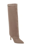 Marc Fisher Ltd Naples Suede Foldover Knee-high Boots In Neutral