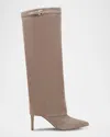 Marc Fisher Ltd Naples Suede Foldover Knee-high Boots In Neutral