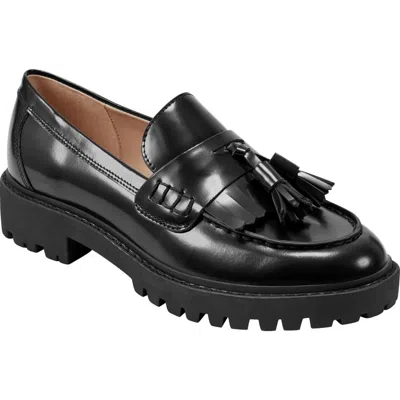 Marc Fisher Ltd Ozzie Kiltie Lug Loafer In Black Leather