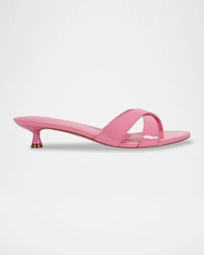 MARC FISHER LTD PATENT CRISSCROSS KITTEN SLIDE SANDALS