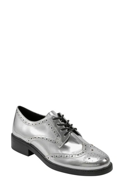 Marc Fisher Ltd Perrie Wingtip Derby In Silver Mirror Metallic Leather
