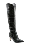 Marc Fisher Ltd Quinnie Croc Embossed Over The Knee Boot In Black Leather Croco