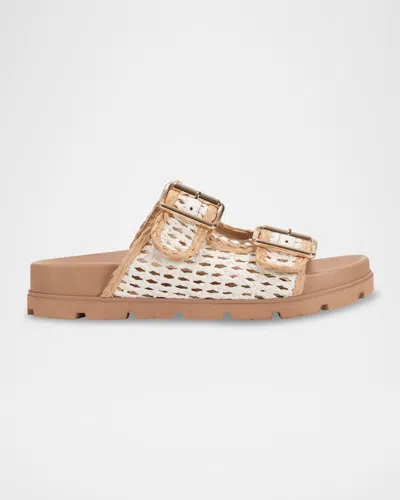 Marc Fisher Ltd Raffia Dual-buckle Sporty Sandals In Cream,natural