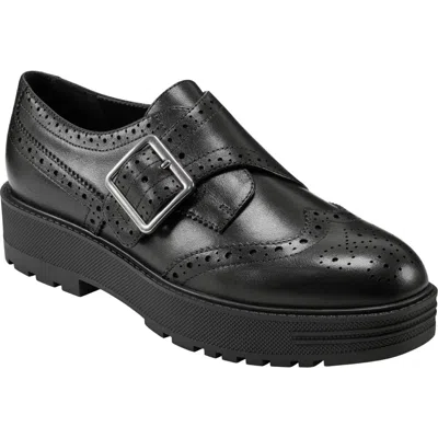 Marc Fisher Ltd Remona Wingtip Monk Strap Platform Loafer In Black Leather