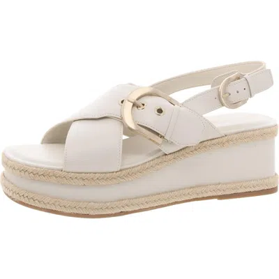 Marc Fisher Ltd Renda Womens Buckle Leather Wedge Sandals In White