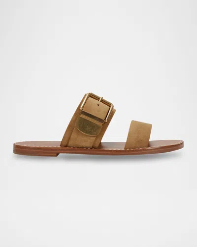 Marc Fisher Ltd Suede Buckle Dual-band Slide Sandals In Brown