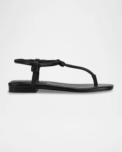 Marc Fisher Ltd Tubular Leather T-strap Flat Sandals In Black
