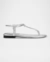 Marc Fisher Ltd Tubular Leather T-strap Flat Sandals In Silver