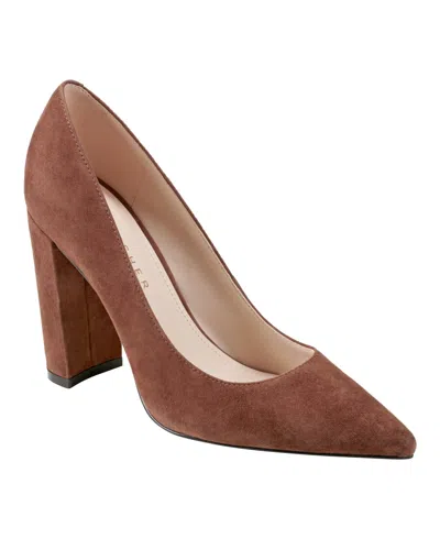 Marc Fisher Ltd Women's Abilene Block Heel Pointy Toe Dress Pumps In Dark Brown Suede