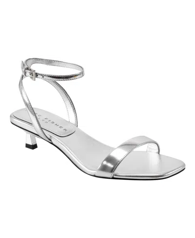 Marc Fisher Ltd Women's Alona Kitten Heel Sandals In Silver Mirror Metallic Leather