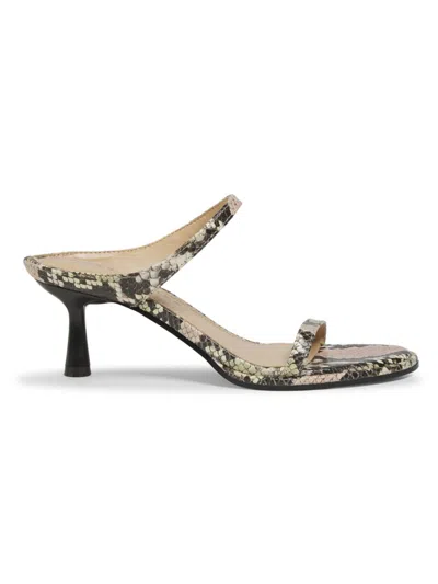 Marc Fisher Ltd Women's Alonde 60mm Snake-embossed Leather Double-strap Sandal