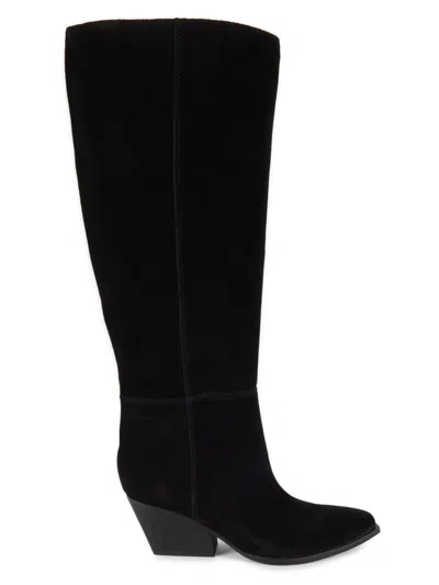 Marc Fisher Ltd Women's Challi Riding Heel Suede Mid-calf Boots In Black