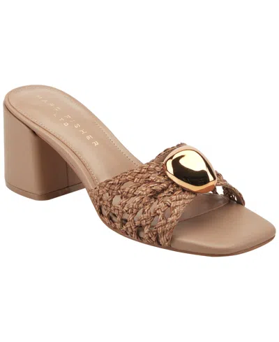 Marc Fisher Ltd Women's Farrel Woven Slip-on Block Heel Dress Sandals In Brown