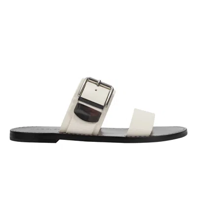Marc Fisher Ltd Women's Hallyn Leather Flat Slide Sandal In White