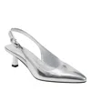 Marc Fisher Ltd Kory Pointed Toe Kitten Heel Pump In Silver Mirror Metallic Leather