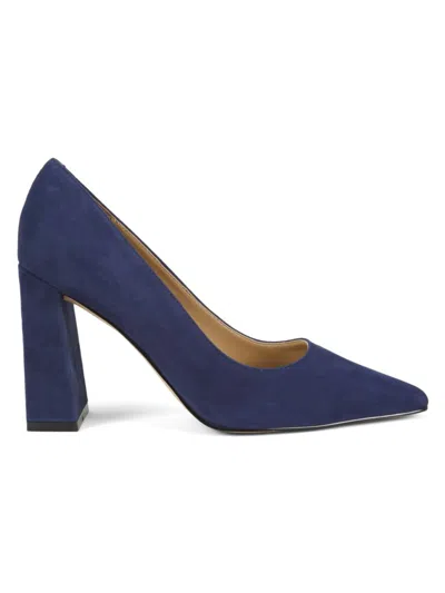 Marc Fisher Ltd Women's Minny Leather Block Heel Pump In Blue