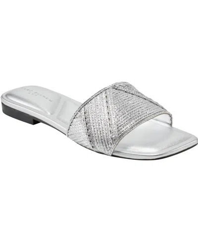 Marc Fisher Ltd Women's Murphy Square Toe Flat Sandals In Silver