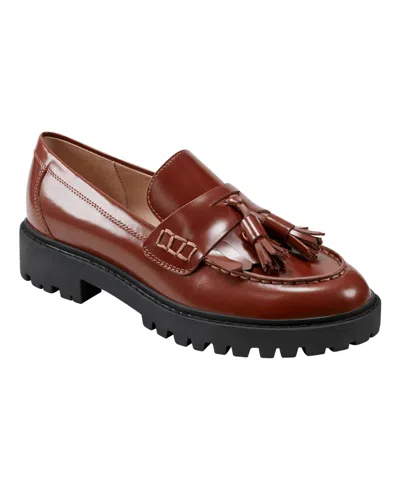 Marc Fisher Ltd Women's Ozzie Slip-on Lug-sole Casual Loafers In Medium Brown Leather