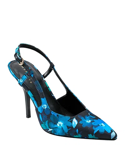 Marc Fisher Ltd Women's Alona Square Toe Dress Sandals In Navy Blue Flower Print