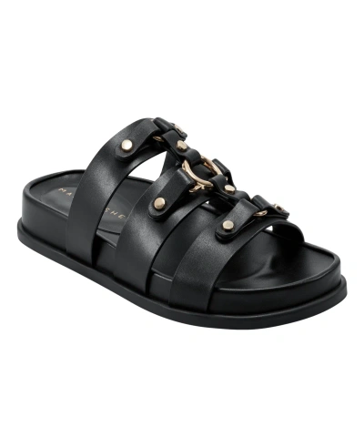 Marc Fisher Ltd Women's Verity Slip-on Strappy Casual Sandals In Black Leather