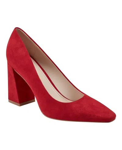 Marc Fisher Ltd Women's Abilene Block Heel Pointy Toe Dress Pumps In Red Suede