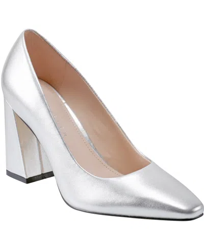 Marc Fisher Ltd Women's Yalina Slip-on Block Heel Dress Pumps In Silver Leather