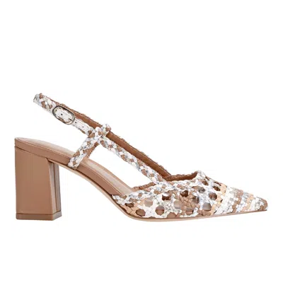 Marc Fisher Ltd Women's Zunnie Block Heel Woven Leather Slingback Pump In Neutral