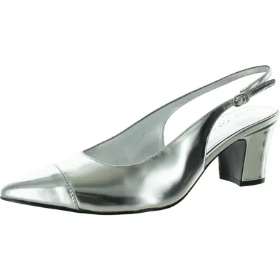 Marc Fisher Ltd Womens Buckle Metallic Slingback Heels In Silver
