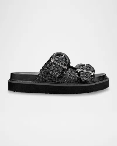 Marc Fisher Ltd Woven Leather Dual-buckle Sporty Sandals In Black