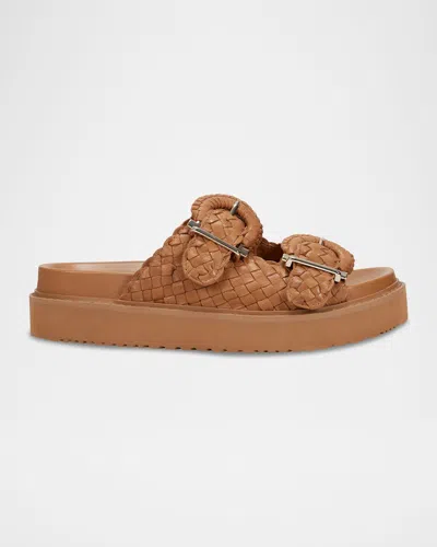 MARC FISHER LTD WOVEN LEATHER DUAL-BUCKLE SPORTY SANDALS