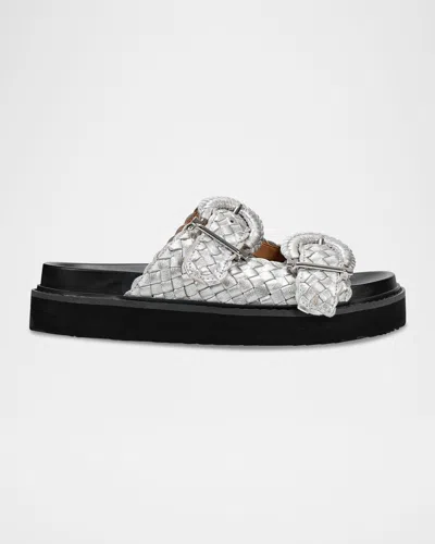 MARC FISHER LTD WOVEN LEATHER DUAL-BUCKLE SPORTY SANDALS
