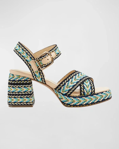 Marc Fisher Ltd Woven Textile Ankle-strap Sandals In Medium Blue